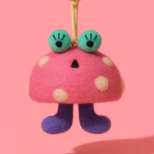 🍄✨ Quirky Wool Felt Mushroom Creature Charm - WeDesignWool