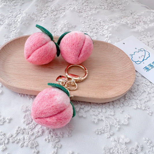 Handmade Wool Felt Peach Keychain Charm🍑 - WeDesignWool